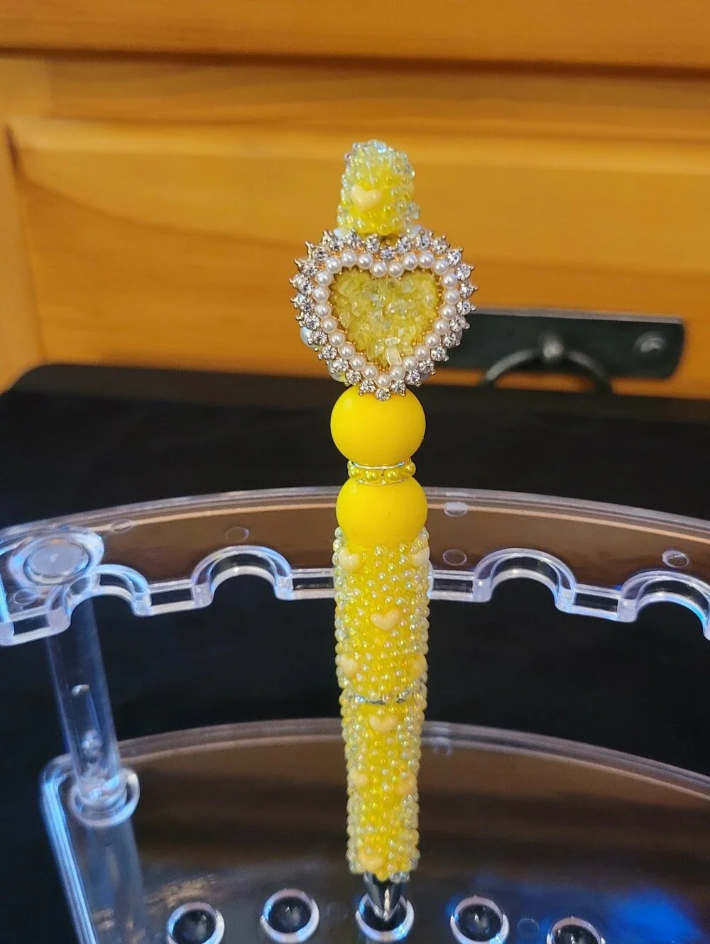 Yellow Heart Crystal Beaded Handmade Pen